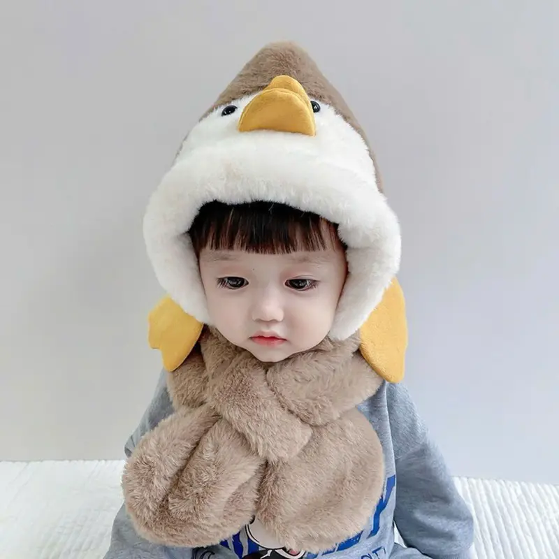 Mũ len trùm cho bé trai bé gái từ 3 - 5 tuổi kèm khăn chéo mẫu Vịt đáng yêu 3