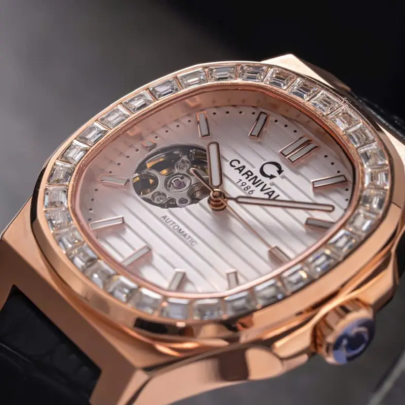 Đồng hồ nam Carnival 8128G  automatic lộ tym niềng dá vàng dây da sang trọng [ MPWatch - Bảo hành 5 năm ] 7