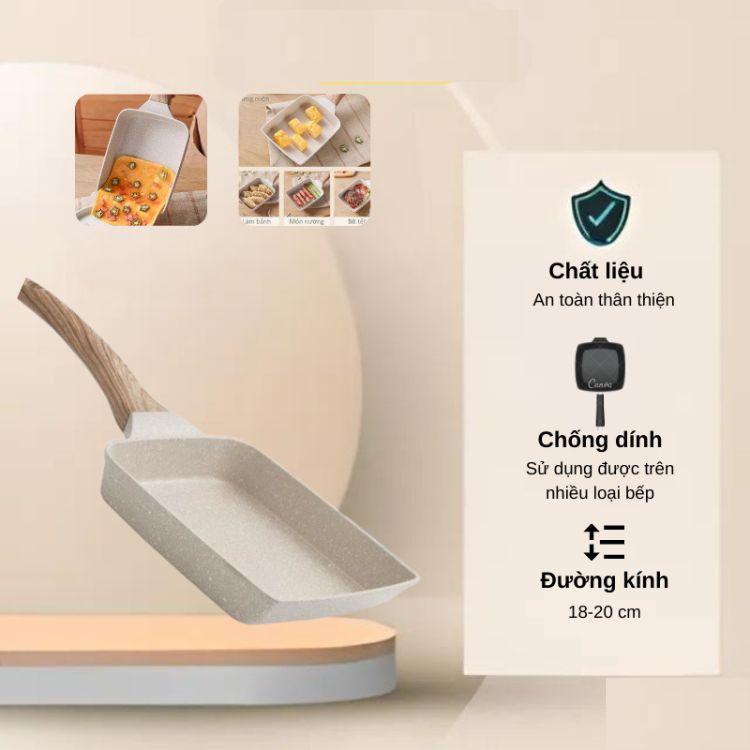 Chảo chống dính đáy từ cuộn trứng 18cm, chảo vuông phong cách Nhật Bản cuộn dùng mọi loại bếp