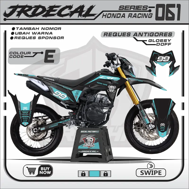 DECAL STIKER CRF 150L HITAM SUPERMOTO FULLBODY - DECAL STICKER CRF 150L CRFGANK HITAM  SIMPLE MINIMALIS KEREN TERBARU 061 Motor 5