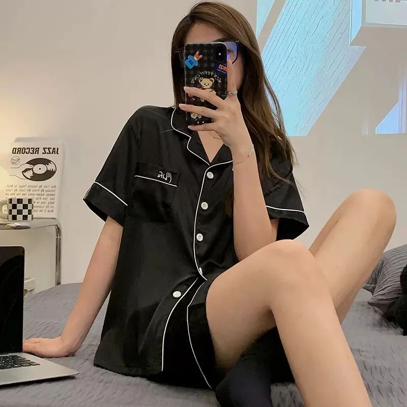 Ice Silk Pajamas for Women New Summer Korean Style Short-Sleeved Shorts Can Be Worn outside Thin Summer Homewear Suit