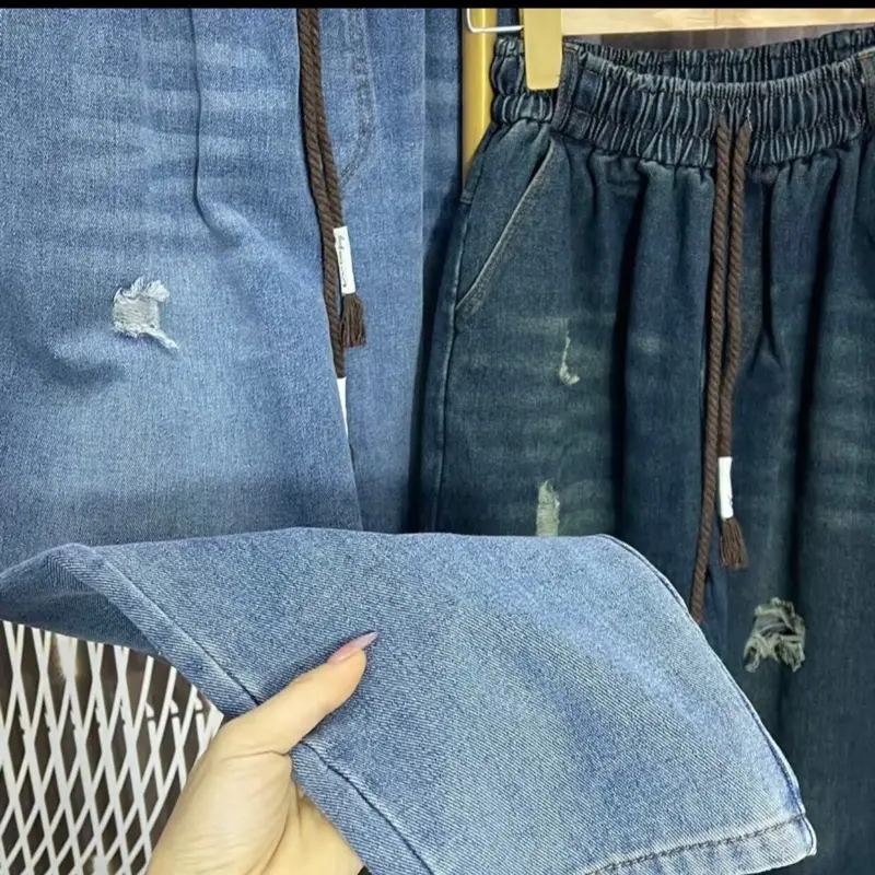 Có BigSize.  Quần jean bagyy nữ Fom thụng cạp cao [ bản có rách] chất vải mền mịn không xù giặt máy giặt không phai Chất vải loại 1  Fom dáng đẹp Pants Có Túi Ươmen 1