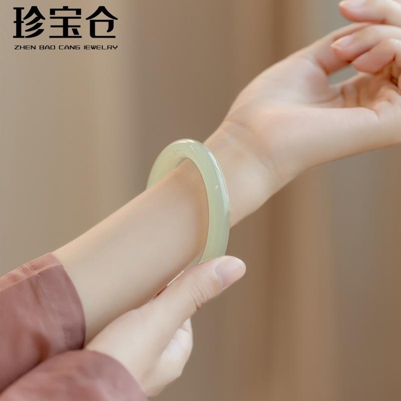 Product Introduction of Blue and white jade bracelet female round strip girl ice authentic Afghan jade bracelet young ice through light green 1