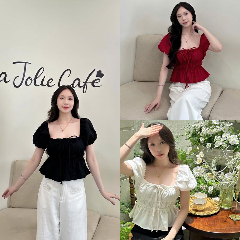 Áo kiểu babydoll chất linen tay bồng chun eo SUMIISHOP mã A08