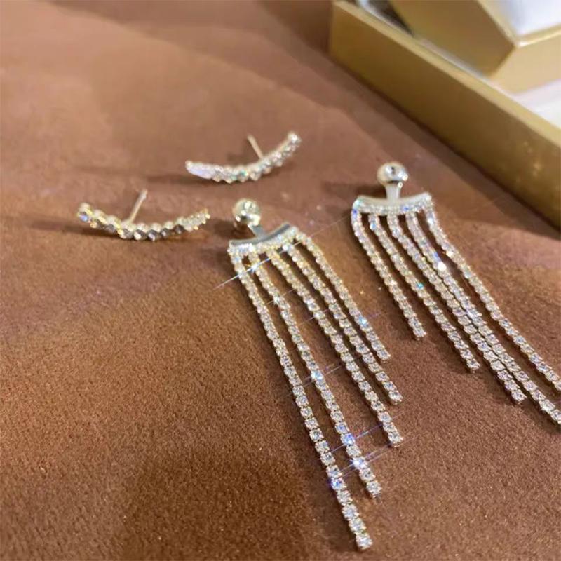 Product Introduction of Delicate long super sparkly diamond tassel earrings for women fashion earrings daily birthday party gift 4