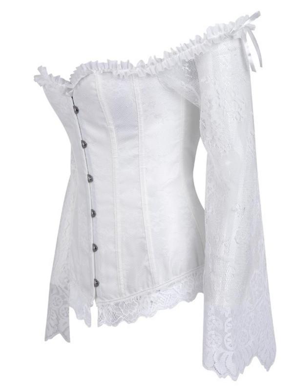 Women's Retro Plain Frill Trim Contrast Lace Tie Back Lace Up Corset Top, Vintage Adjustable Knot Front Shapewear Top, Shapewear for Women 8