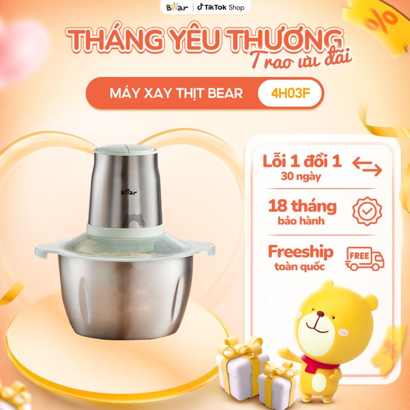 [Ưu Đãi Sốc] Máy Xay Thịt Bear 2L Máy Xay Thịt Đa Năng Cối Xay Thịt Inox 4 Lưỡi Dao Công Suất 300W - 4H03F