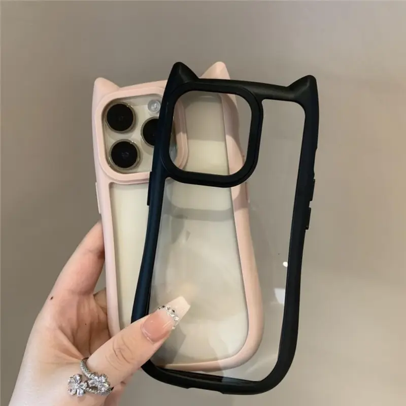 Ốp Trong Suốt Tai Mèo, Thiết Kế Dễ Thương, Tương Thích Với iPhone 16, 11, 12, 13, 14, 15, 16, Pro Max Và Pro Max Plus, Ốp Lưng Acrylic Cứng Chống Sốc, Silicon Mềm, Kawaii Funda 5