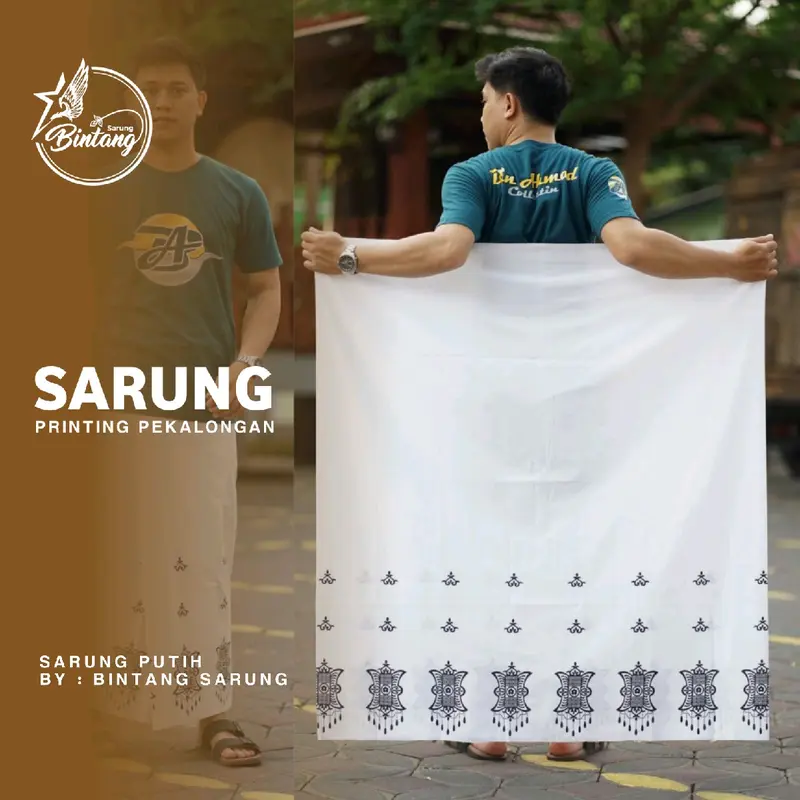FLASH SALE !! SARUNG DEWASA BASAR-SULPIBLIR Variasi Sarong Putih Full Katun Sablon Pekalongan Putih 0