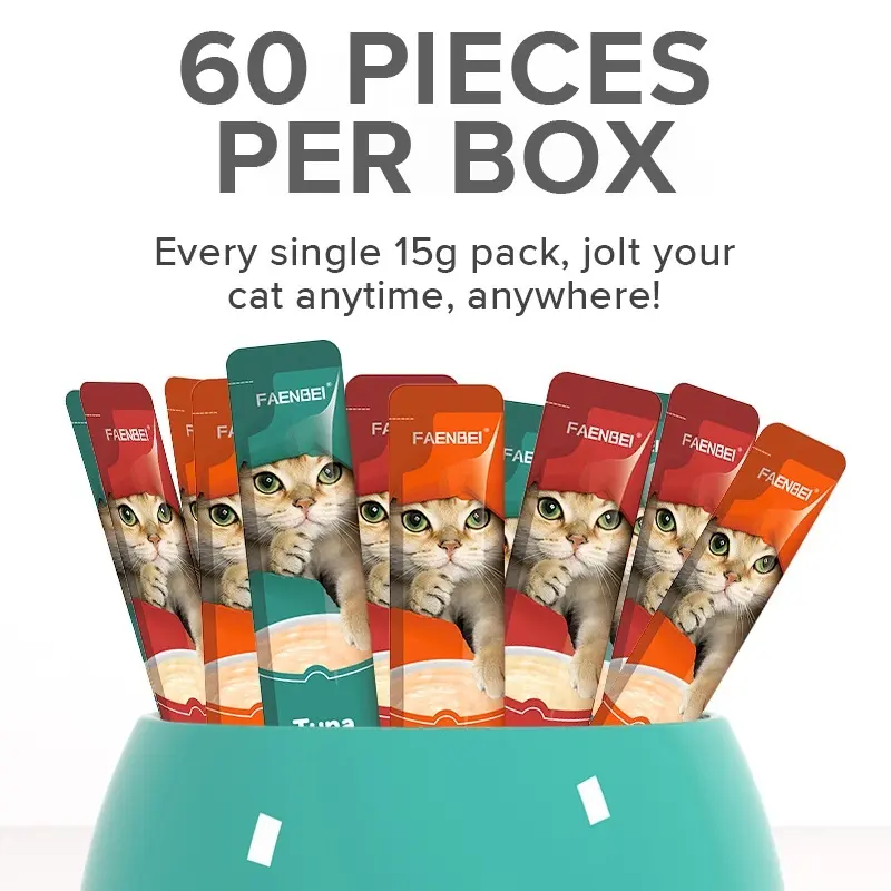 SG 60Pcs Cat Treats Cat Wet Food Treats Cat Strip Fresh Wet Food Box-Packed