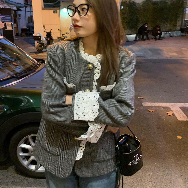 Product Introduction of Bộ Đồ Ren Tòa Án Pháp, Hàng Mới Về, Phong Cách Cổ Điển Hepburn, Áo Khoác Thanh Lịch, Thích Hợp Cho Mùa Thu Và Mùa Đông, Cao Cấp, Màu Xám, Dành Cho Nữ Women Top Jacket Thun 9
