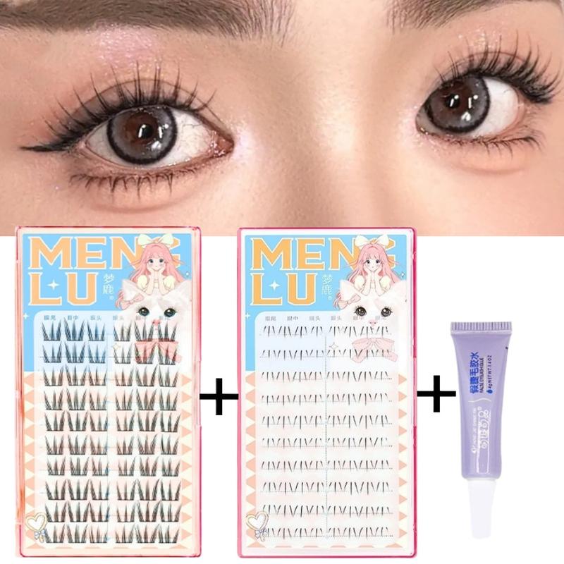 Kích thước siêu nhiên, 10 hàng phân đoạn, Móng vuốt mèo hươu mơ với keo, Lông mi trên và dưới, Phân đoạn, Dung lượng lớn, Mua một tặng hai ưu đãi miễn phí