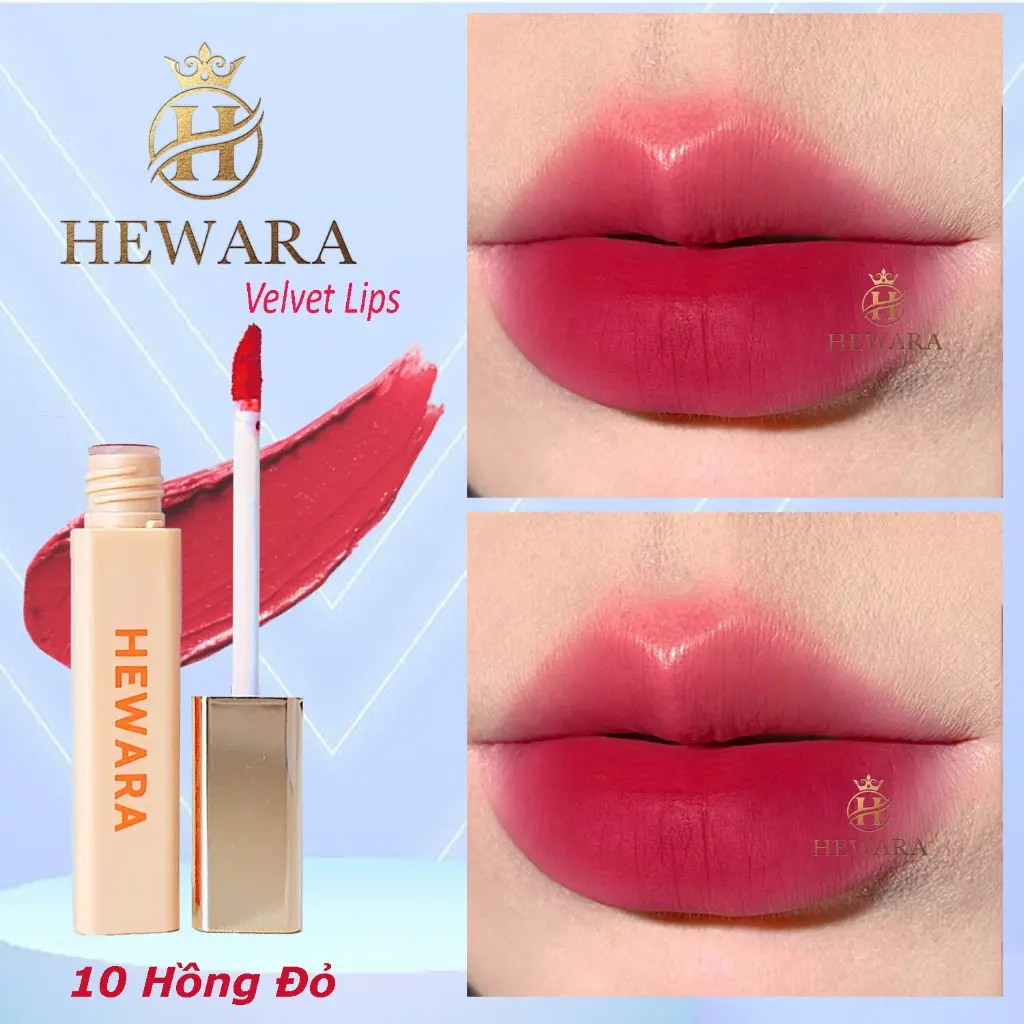 Son Kem Lì HEWARA Velvet Lips chất nhung mịn, mềm môi, bền màu, hàng chính hãng, màu HỒNG ĐỎ