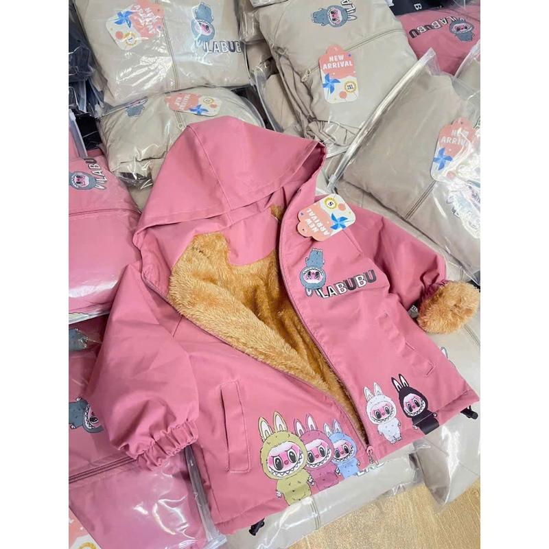 Áo Khoác Labubu Cho Bé Áo Khoác Gió lót lông Cho Bé In Hình LaBuBu Vải Gió Chống Nước Chống Gió Có Mũ Siêu Xinh
