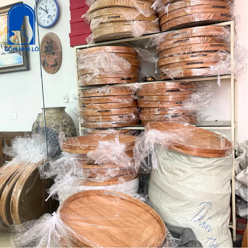 Khay gỗ tròn đựng đồ thờ, mâm gỗ đựng bộ hoa mặt trời, khay mây đựng đồ thờ Decor, khay tre đựng mứt tết, khay tre đựng đồ thắp hương Gốm Nhà Lò 8