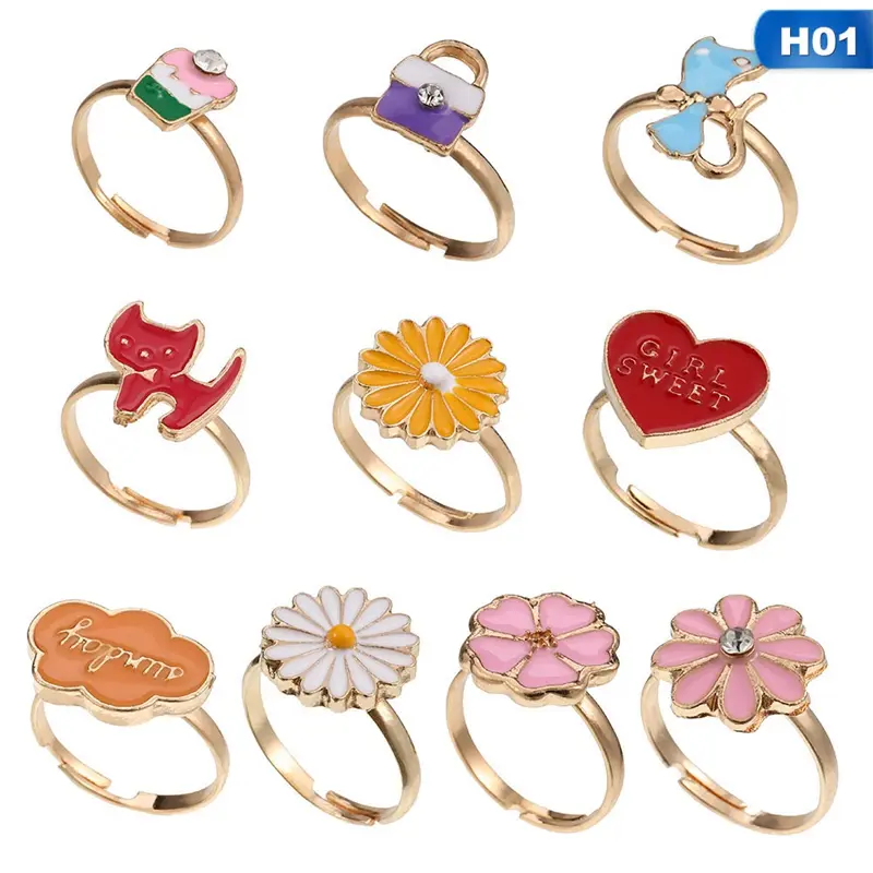 New 10 Pcs/Set Cute Cartoon 36 Jewelry Set Love Gift Box Children'S Ring