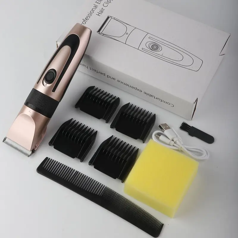 Electric Hair Clipper Set, 1pc Hair Clipper & 4pcs Limited Comb & 1pc Small Brush & 1pc Comb & 1pc Sponge & 1pc USB Charging Cable, Professional Hair Trimmer for Men 3