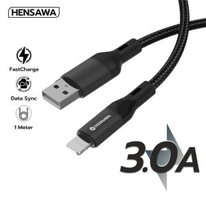 Hensawa สายชาร์จเร็ว 3.0A 1m USB to iP รุ่น US5097 สำหรับ ไอโฟน สายไนลอน 1 เมตร ทนทาน หนาพิเศษ Fast Charge Cable & Sync