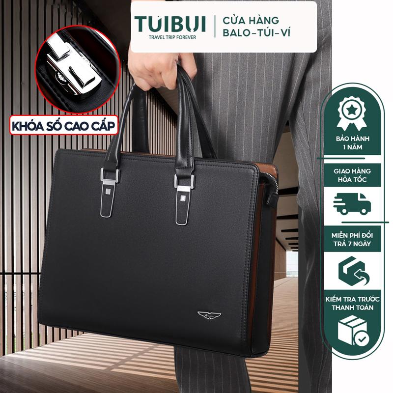 Cặp da nam công sở khóa số bảo mật  thương hiệu GORCHIS đựng máy tính laptop 15.6 inch, giầy tờ tài liệu A4, chống nước Đựng Laptop