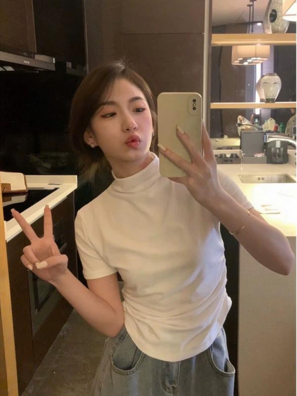 (TS230) Áo thun trơn cổ lọ nhún eo MAIDO TRENDY