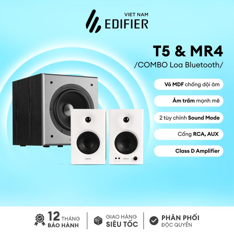 Combo Loa Kiểm Âm EDIFIER MR4 & Loa Sub T5 - Vỏ gỗ chống dội âm, âm thanh siêu trầm | Hàng chính hãng | Bảo Hành 15 Tháng Củ Loa Nghe Nhạc