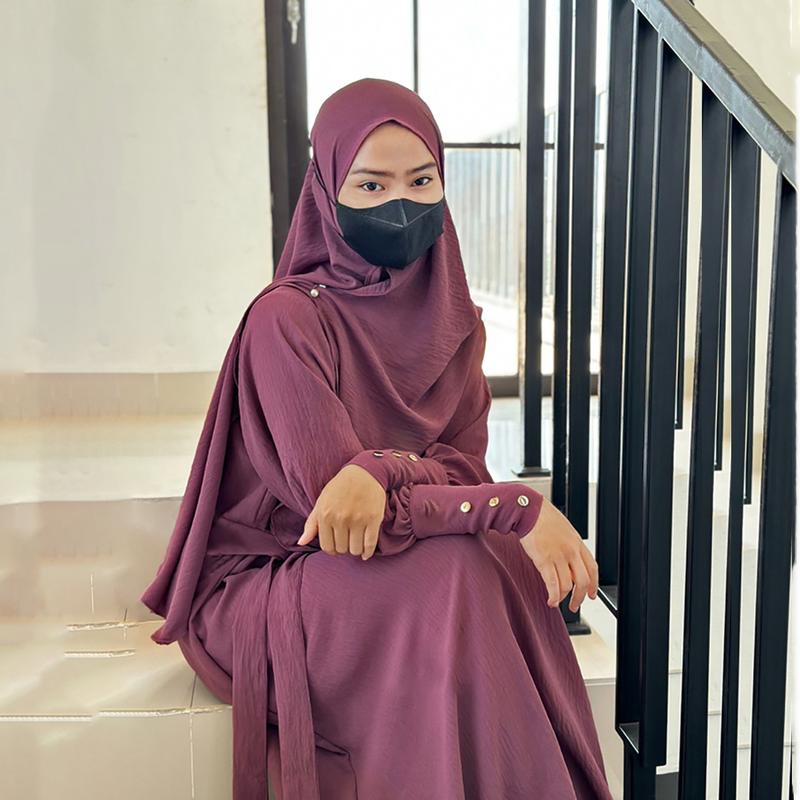 Jembarmuslim Asmah Set Gamis Syari Remaja Wanita Muslim Aesthetic Modis Exclusive Terbaru Crinkle Airflow Simple Casual Formal Wudhu Friendly Variasi  Warna Hitam Dress Basic Motif Panjang Outer Mewah Outer Mewah Kondangan 3