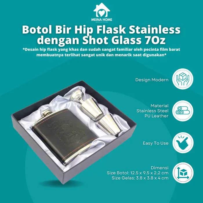 [COD] BOTOL MINIUM STAINLESS RETRO BOTOL BIR HIP FLASK DENGAN SHOT GLASS