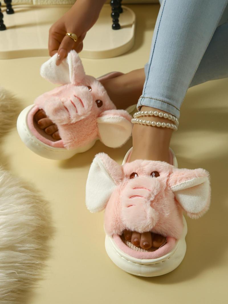 Product Introduction of Women's Cute Cartoon Elephant Design Plush Slippers, Casual Soft Comfortable Home Slippers, Warm Slippers for Indoor & Outdoor Use for Fall & Winter 10