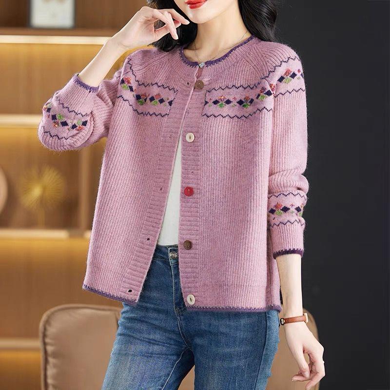 Áo Cardigan Dệt Kim Sợi Hoa Cho Mẹ, Phong Cách Mới Mùa Xuân Và Mùa Thu, Dành Cho Phụ Nữ, Dáng Rộng Vừa Vặn, Áo Khoác Len Trẻ Trung, Áo Dệt Kim Ngắn, Áo Mặc Bên Ngoài Hợp Xu hướng 5