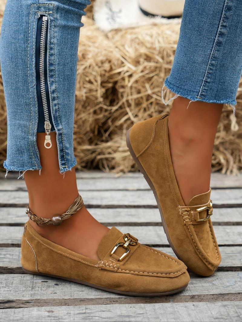 Product Introduction of Women's Fashionable Plain Chain Decor Loafers, Casual Comfortable Slip on Flats for Daily Wear, Lightweight Breathable Shoes for Women & Girls 7