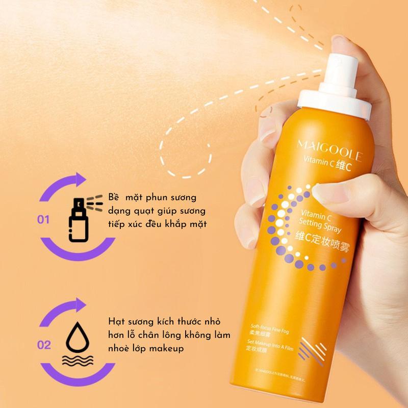 Xịt Khóa Nền Makeup Maigoole bigsize 150ml Tinh Chất Vitamin C Khoá Trang Điểm 16h Kiềm Dầu Tạo Nhũ Óng Ánh 5