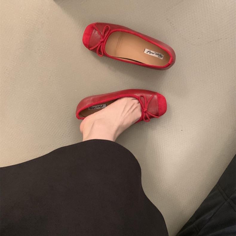 [DUHEE] Giày độn đế ẩn 5cm nữ đế bằng gắn nơ mũi vuông Giày Bệt Shoes 5