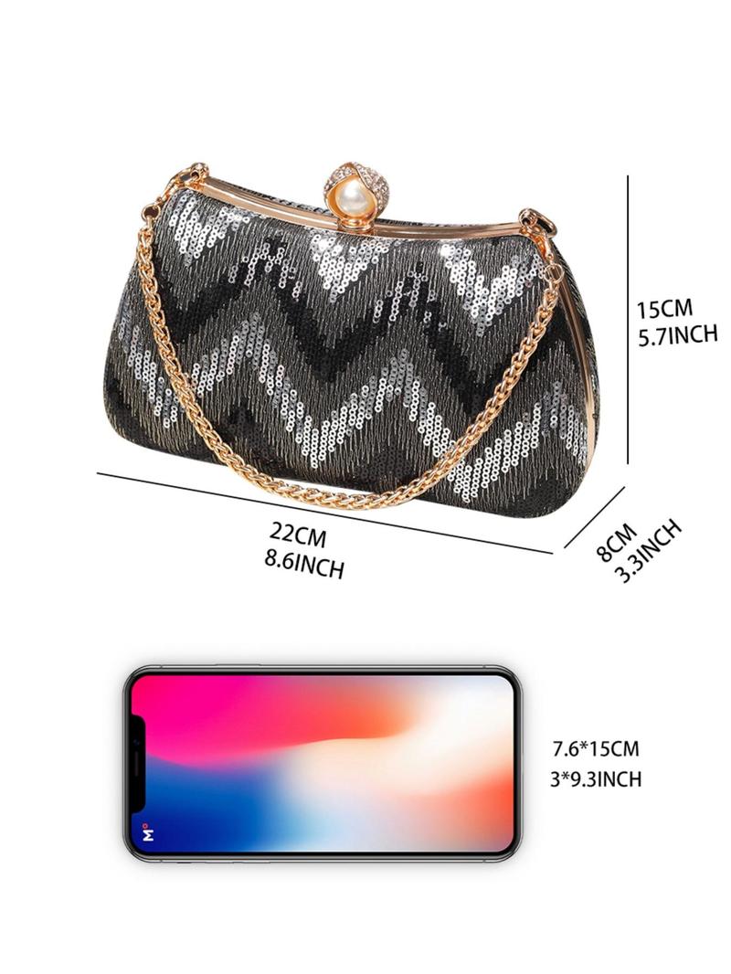 Product Introduction of Women's Elegant Chevron Quilted Evening Bag, Exquisite Trendy Clutch Bag, Fashionable Bag for Party Decoration 1