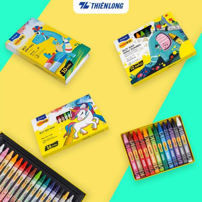 Bộ sáp màu Thiên Long Colokit 10/12/16/18/24/36 màu tươi sáng, đa dạng mẫu mã, tiêu chuẩn Châu Âu, an toàn cho các bé