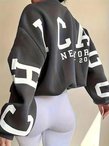 Letter Print Round Neck Matching Sweatshirts for Women, Casual Style Comfort Drop Shoulder Long Sleeve Pullover Tops for Spring & Fall, Sweatshirt for Women, Lady Clothes,  Clothes for Women, Jumpers for Women, Going Out Tops, Evening Tops, Modest Outfits