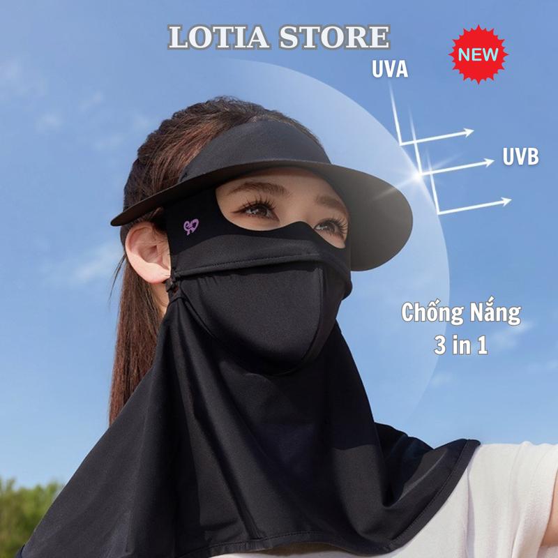 Mũ khẩu trang chống nắng 3 in 1 Chống nắng kín mặt toàn điện kèm khăn che cổ vai gáy UPF100+