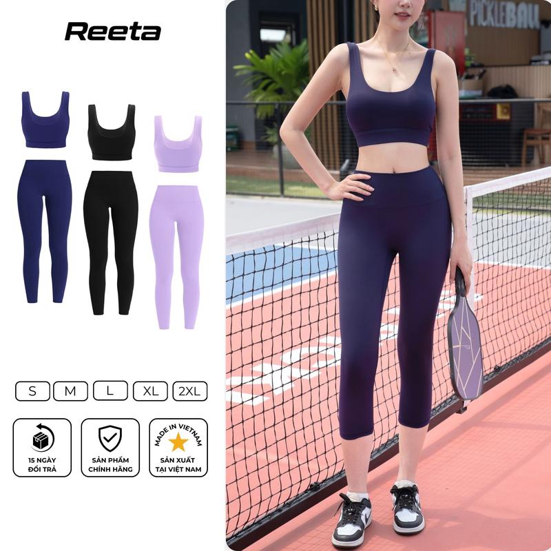 Set bộ đồ tập gym,yoga,aerobic nữ Reeta áo có mút ngực,quần lửng lưng cao chất vải co dãn,thoáng khí 3027-3057