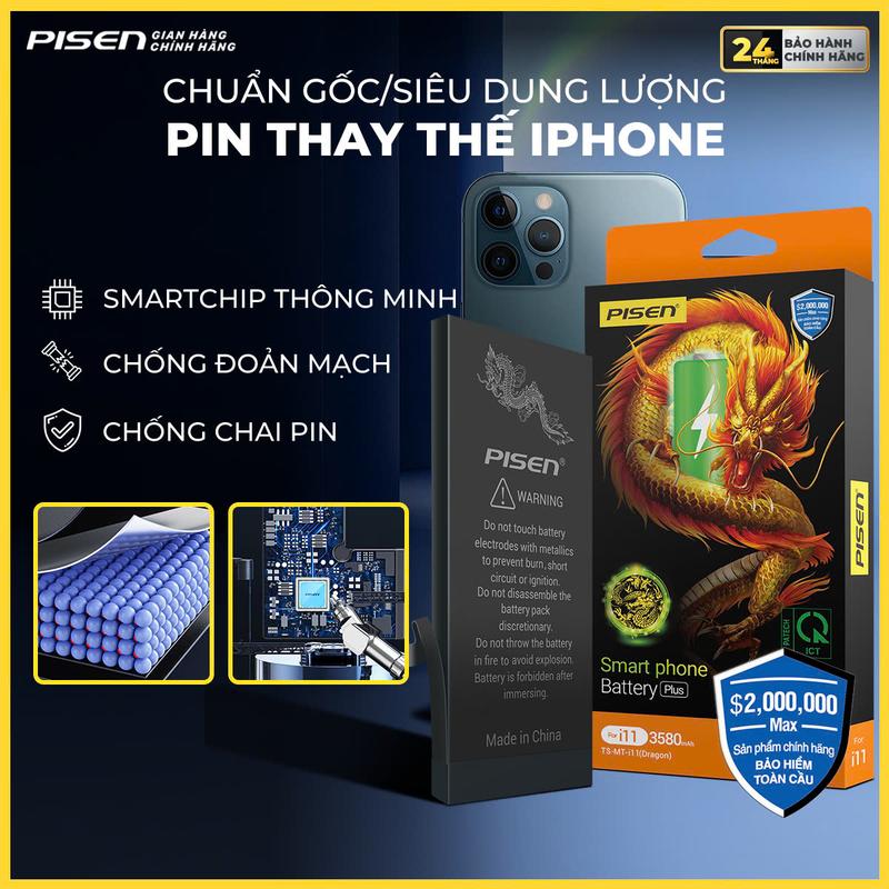 PISEN Pin Pisen dành cho iPhone các dòng Pin dung lượng chuẩn Pin Hổ dung lượng cao và Pin Rồng siêu cao | Bảo hành chính hãng 420 ngày