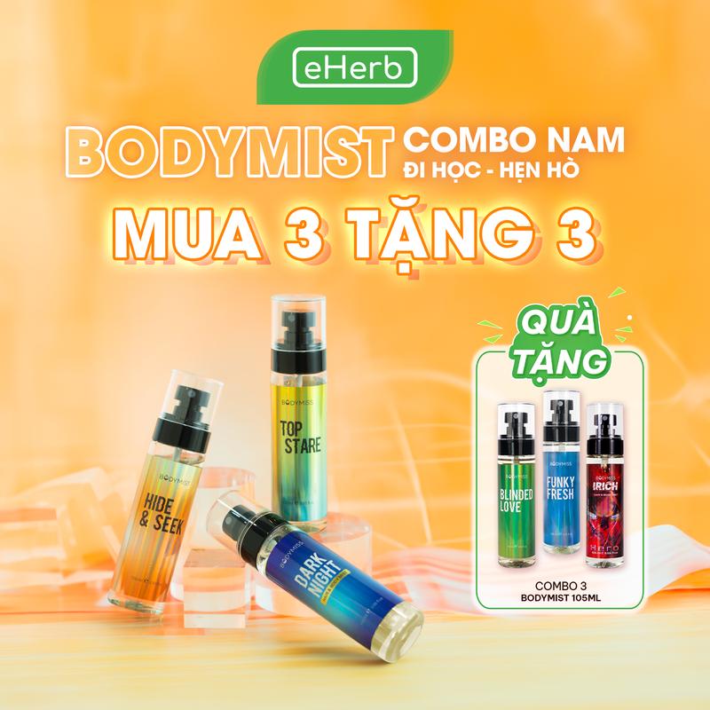 LIVE [COMBO NAM] Xịt Thơm Body Mist Toàn Thân Học Sinh Sinh Viên EHERB - Nước Hoa Nam Quyến Rũ Lịch Lãm Thơm Lâu BODYMISS - Khử Mùi Cơ Thể Nam Chơi Thể Thao Gym - Xịt Thơm Tóc Nam Body Hair Mist Perfume Cosmetic Unisex Men - Tặng Full Size (s)