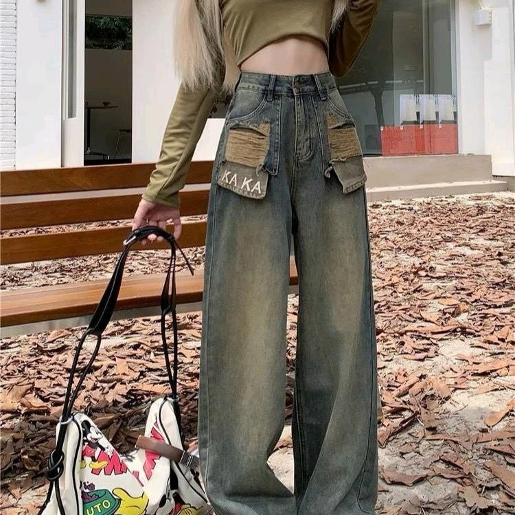 [ XS,S,M,L ][ BẢN NẤM LÙN và BẢN THƯỜNG]  QUẦN JEAN SUÔNG THÊU KAKA TÚI RÁCH LƯNG CAO CẠP CAO HÁCH DÁNG