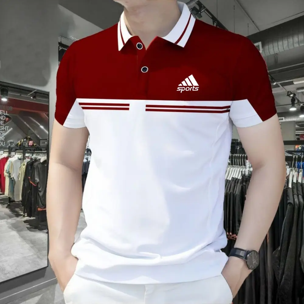 Polo Shirts for Men Print Men's Polo Shirt with Horizontal Stripes Casual Tops Man Clothing