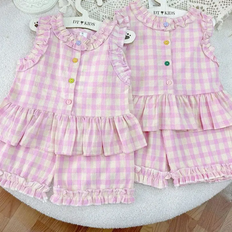 [5-18kg] A496-Set bộ CARO hồng NHIỀU CÚC  cho bé gái mặc  đi học, di chơi sang chảnh, dễ thương [XMGY] 5