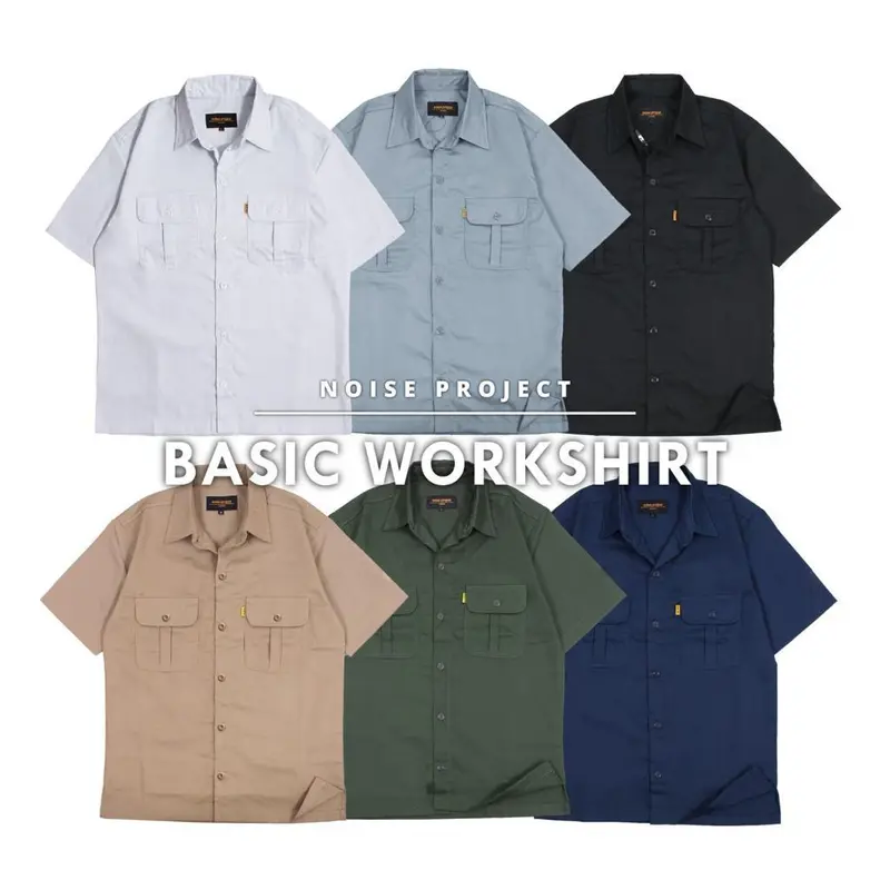 Kemeja workshirt basic polos Nyaman Panjang Pendek Retro Santai Simple Pria 0