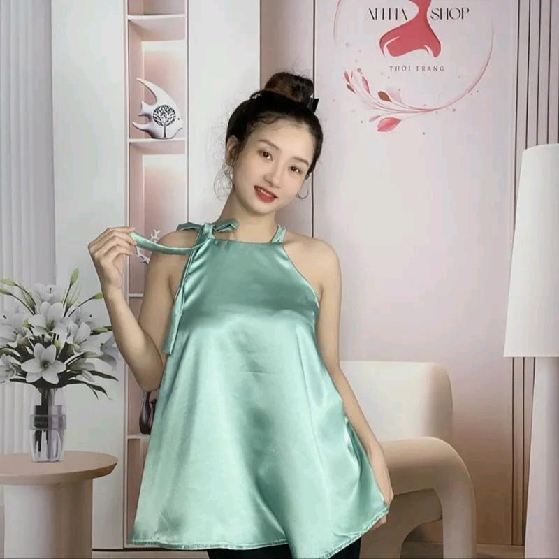 Áo yếm phi lụa , dây nơ , dáng xoè xinh xắn cho nàng  Nữ Women Top áo  phông