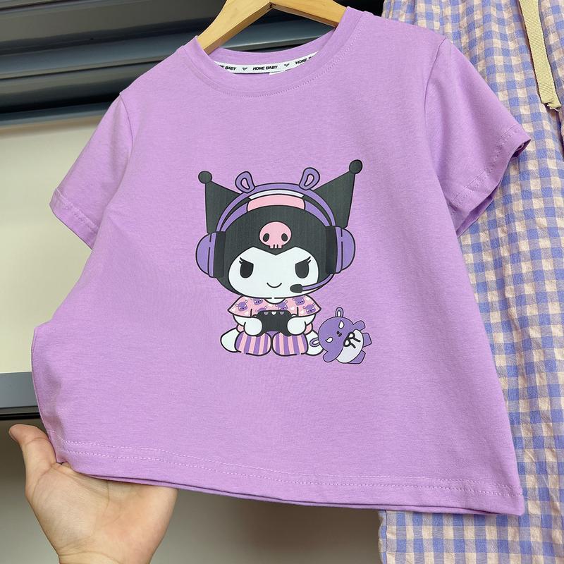Set bộ áo cộc quần xuông kẻ hình in KUROMI Siêu Hot chất mềm mát cho bé gái 18-40kg LONGNHIKIDS BG192 2