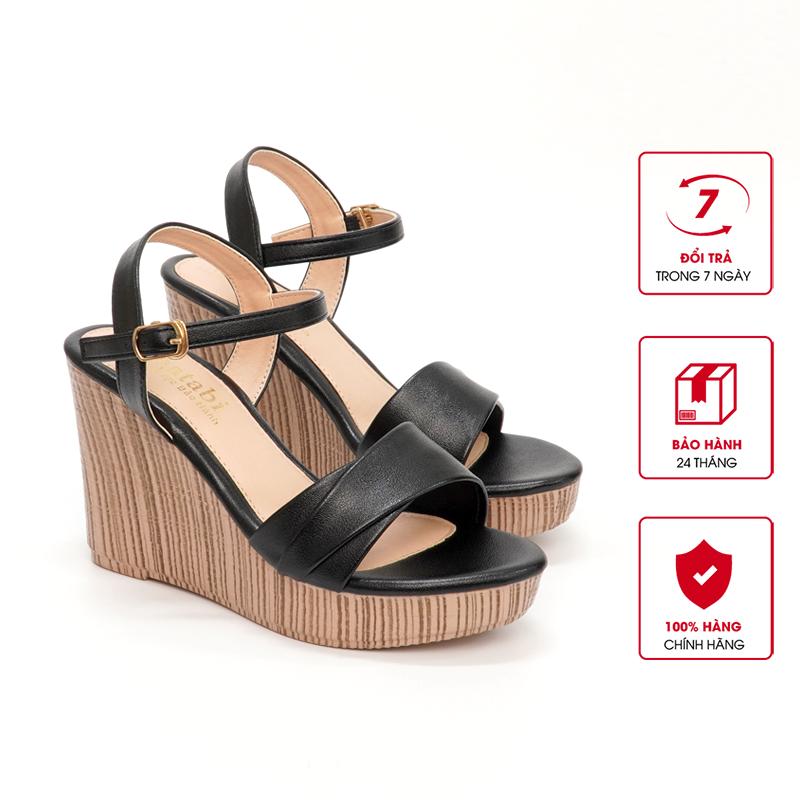 Giày Sandal Nữ Đế Xuồng PU Siêu Nhẹ Cao 9cm Hanatabi Quai 2 Xếp Hậu C (35-39) Mã HNSDX9F845
