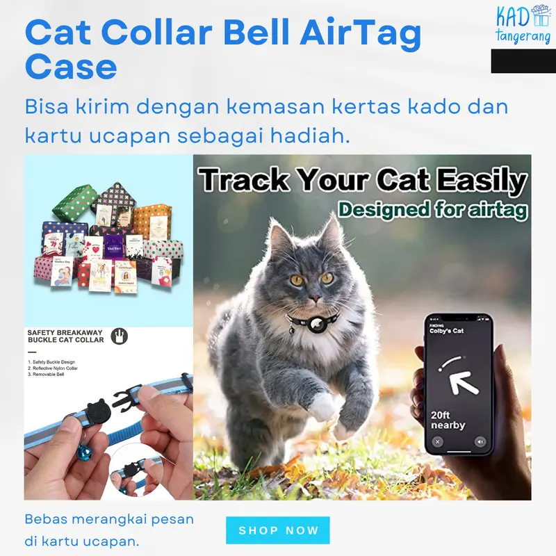 Cat Collar Pet Strap Case Airtag Cover Kalung Pengenal Aksesoris Peliharaan Kucing Lonceng Kerah Reklektif Anabul Bahan Nilon Anti Hilang 0