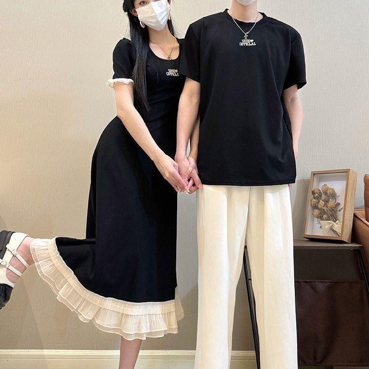Trang Phục Cặp Đôi, Phong Cách Trung Quốc Mới, Phong Cách Dân Tộc, Trang Phục Mùa Hè, ngắn Tay Áo, Sườn Xám Đen, Cổ Áo Vuông, Phong Cách Cổ Điển Bộ Hai Mảnh Váy 8