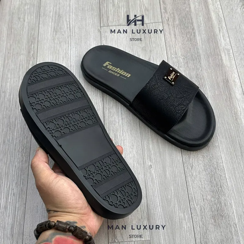 [KHÂU ĐẾ] Dép Nam quai ngang Fashion Da nhăn sít cao cấp Đế Kép 2 lớp Cao Cấp Hàng Đẹp Slipper Dép Lê Quai Ngang Đế Bằng dép  nam đẹp Nhung Đồng DéP 3