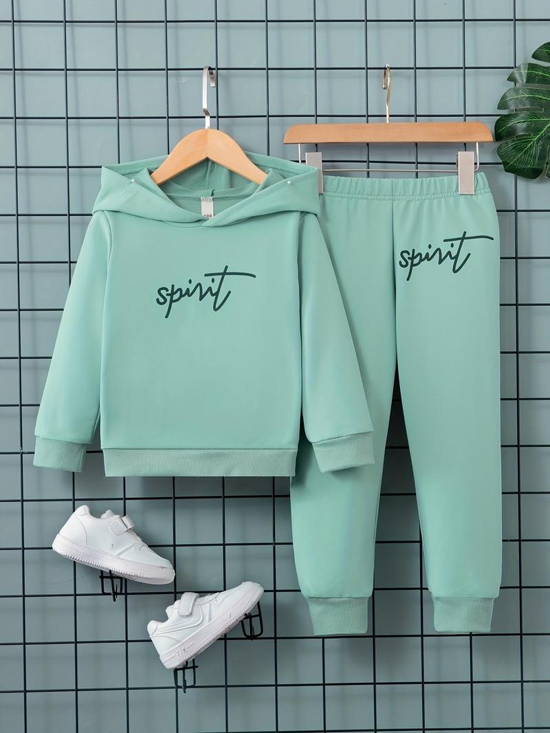 Product Introduction of Toddler Boy's Letter Print Hoodie & Elastic Waist Sweatpants Set, Long Sleeve Pullover Top & Jogger Pants, Casual Spring & Fall Clothes for Kids Outdoor Holiday Sports 1